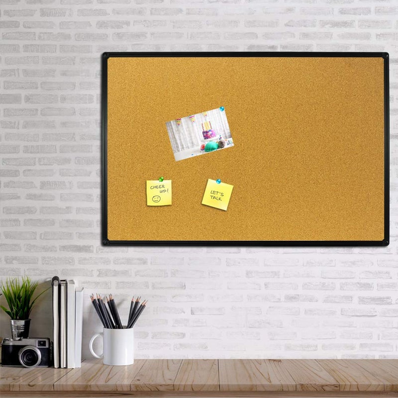 JILoffice Corkboard Bulletin Board 36 x 24 Notice Board, Black Aluminum Frame Wall Mounted Board for Office Home and School with 10 Push Pins - Image 3